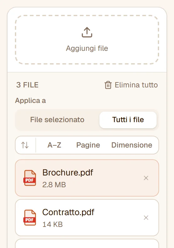 Tre file nell'elenco con Applica a impostato su Tutti i file
