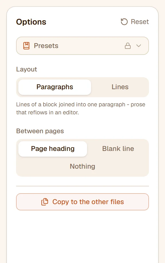 The rail: Layout on Paragraphs, Between pages on Page heading