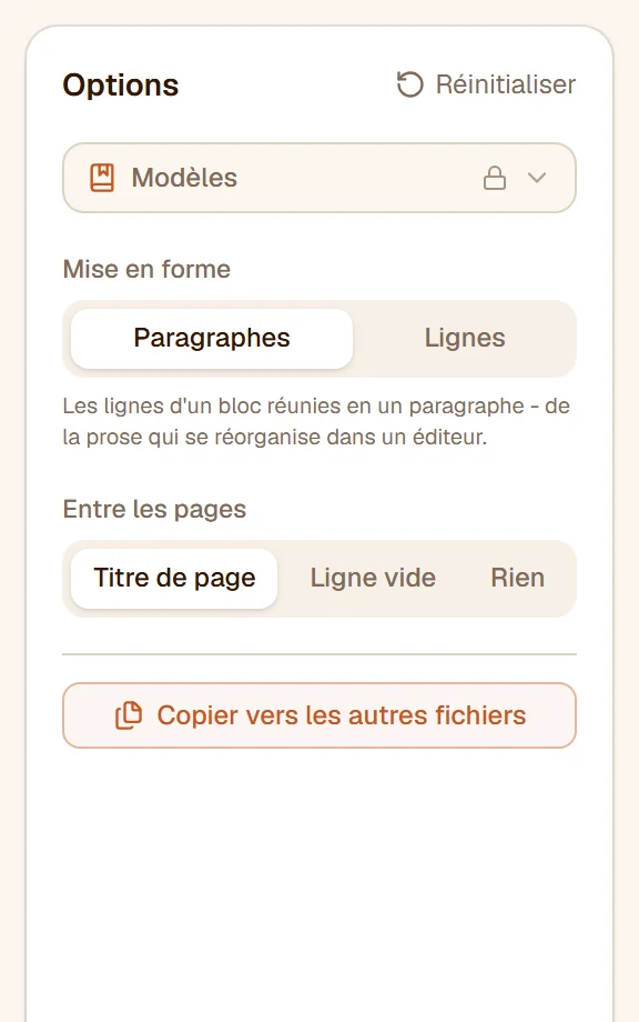 Le panneau : Mise en forme sur Paragraphes, Entre les pages sur Titre de page
