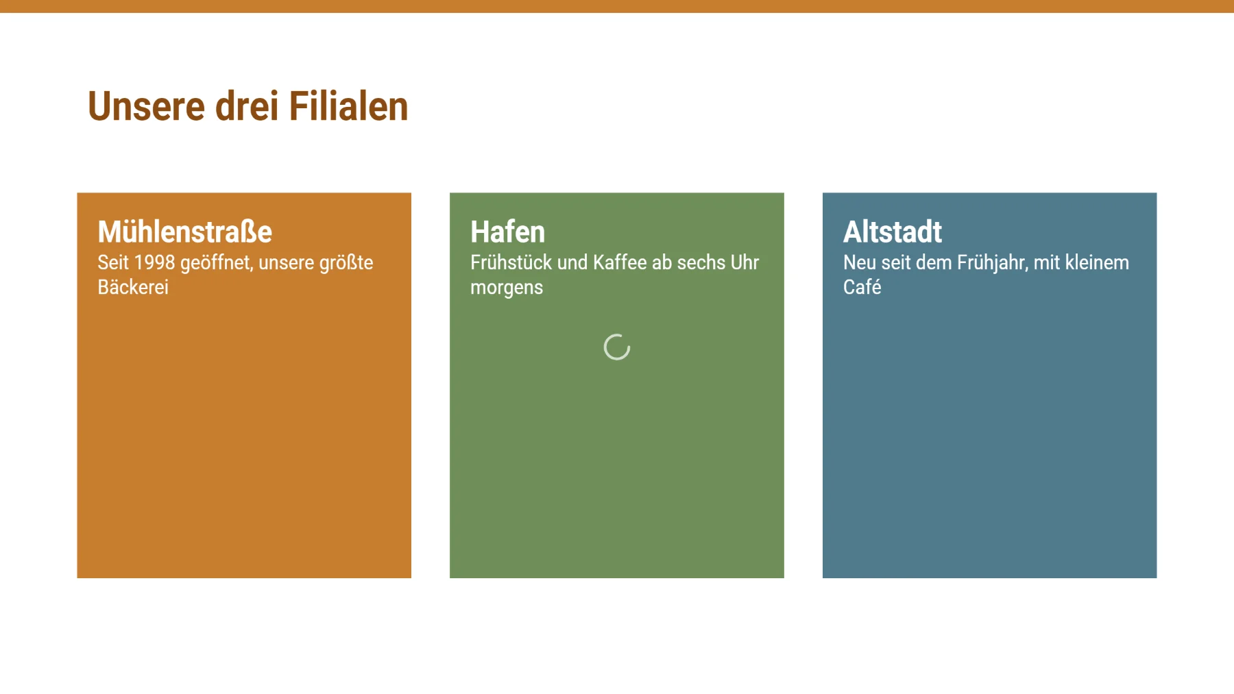 Die dritte Folie groß: der Titel und drei farbige Kästen mit weißem Text, so angeordnet wie in der Präsentation