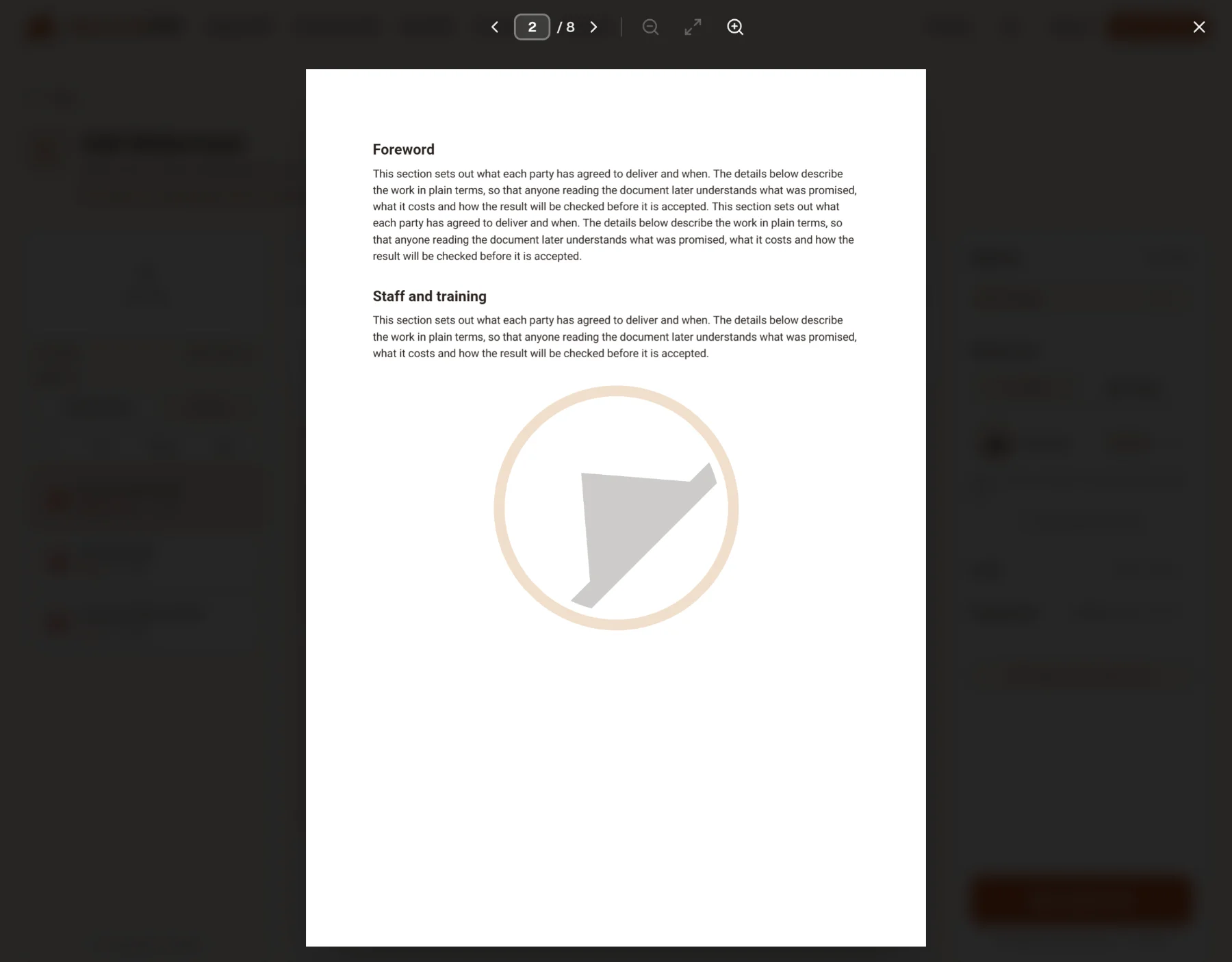 The magnifier showing a whole page with the logo watermark in the middle