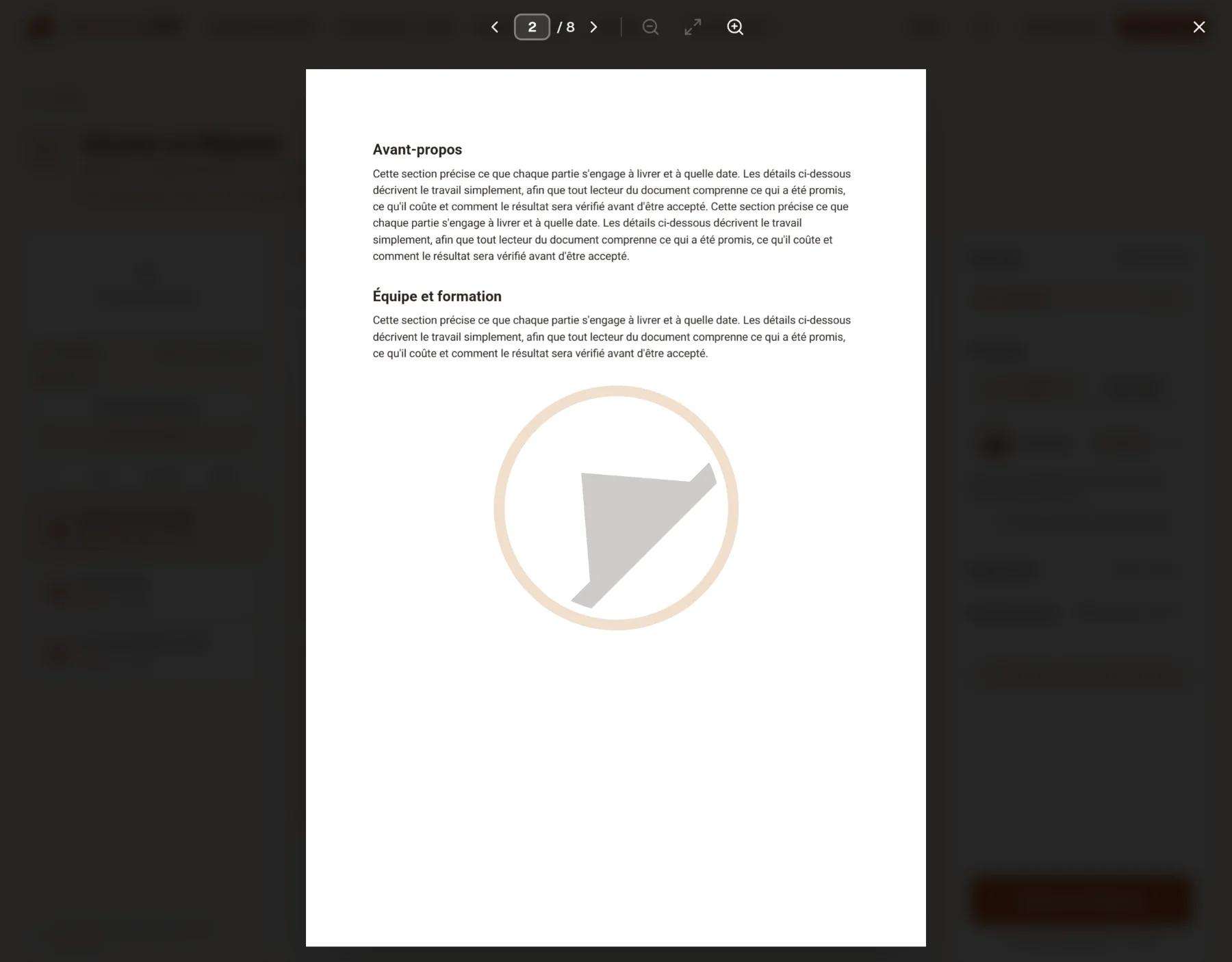La loupe montrant une page entière avec le logo en filigrane au centre